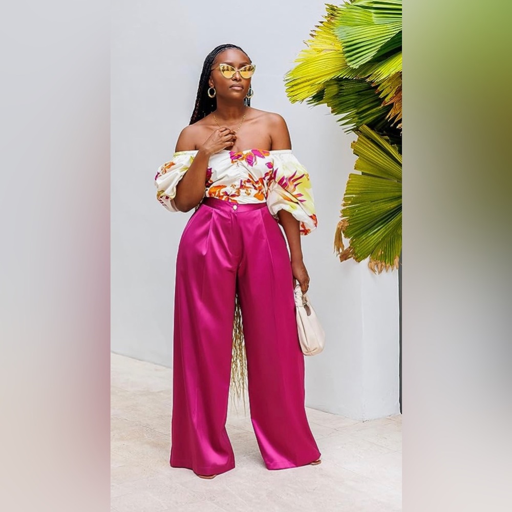 The Drop Women's Orchid Wide Leg Satin Pants